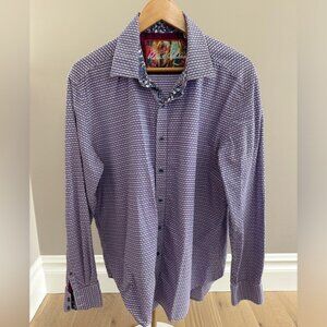 Robert Graham Classic Fit Button-Down Shirt XL Purple Abstract Floral Contrast